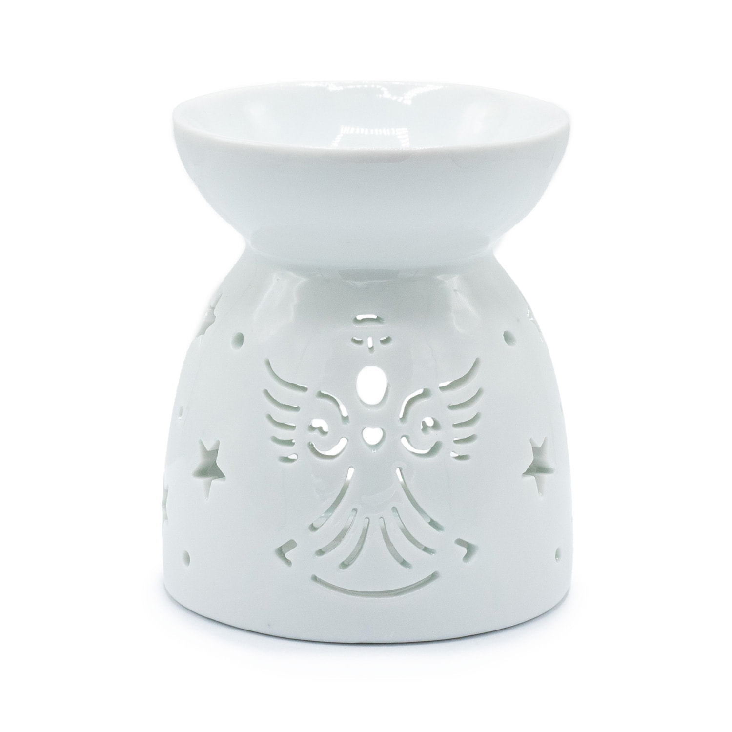 Fehér aromalámpa klasszikus formájú, angyal mintával - illóolaj párologtató