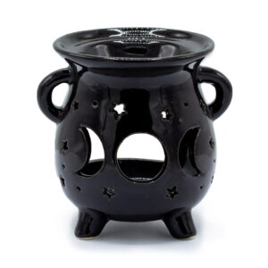 Aromalámpa a hold ciklusainak mintájával, fekete színben, borszorkányüst formában